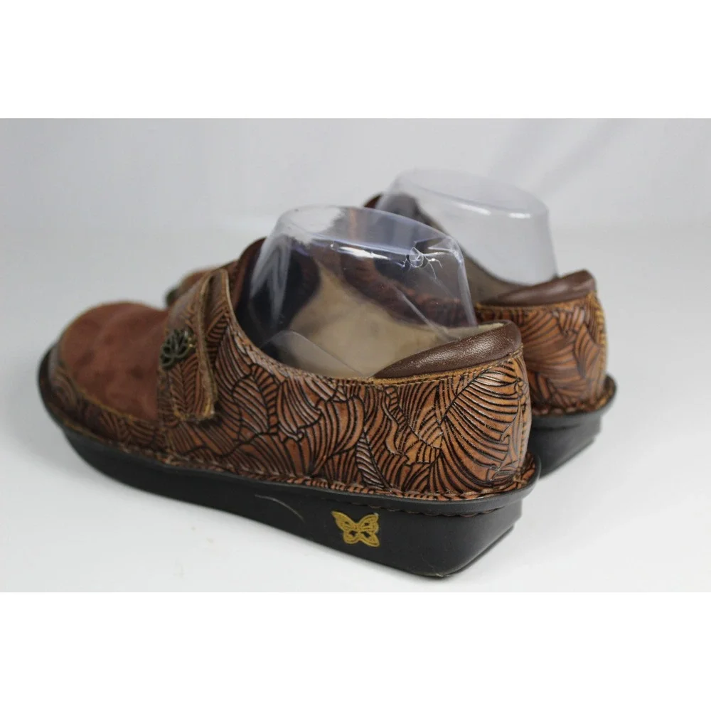 Alegria Paloma Brown Embossed Leather Suede Mary Jane Comfort Shoes Womens 38